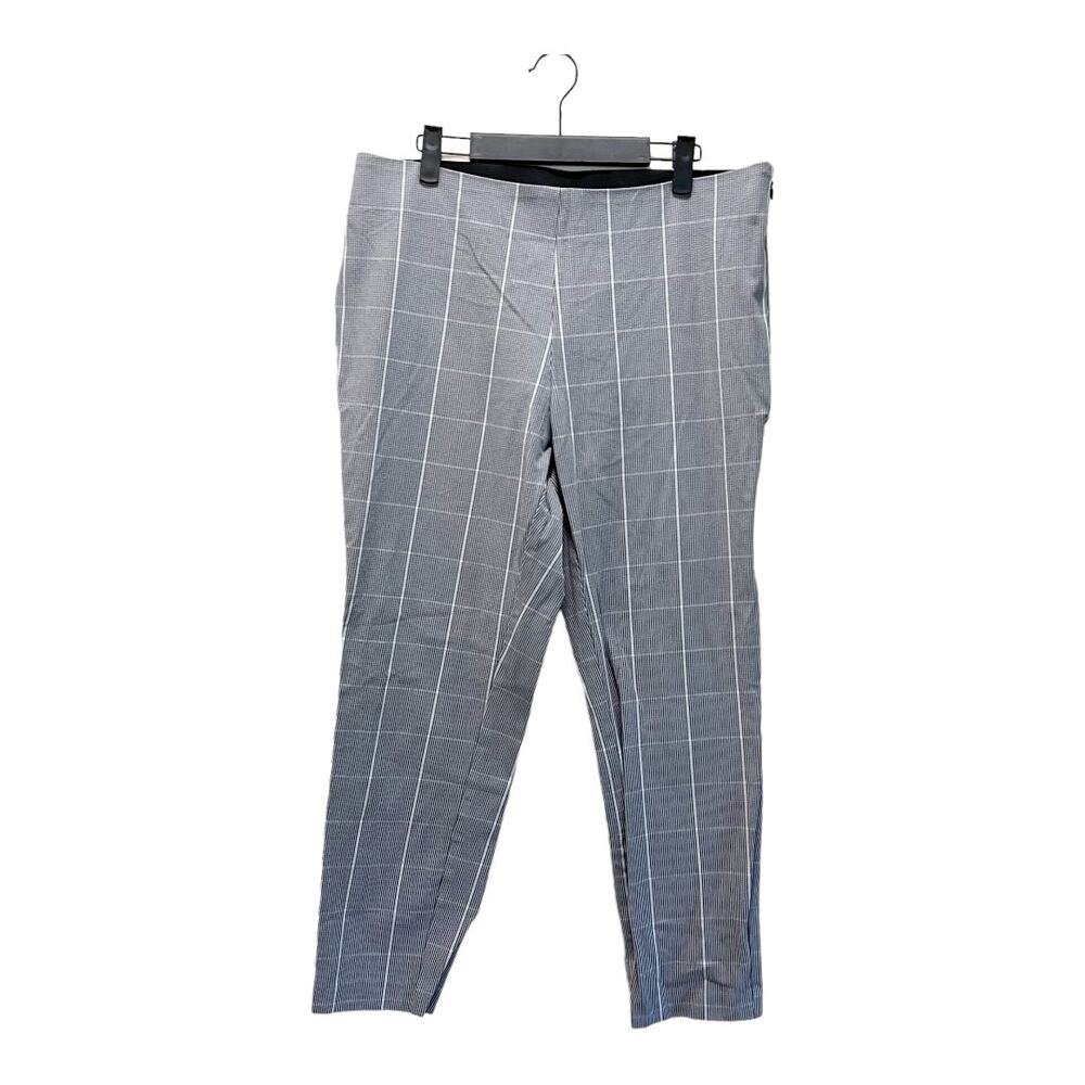 A New Day Trouser Pants Gray White Plaid Cotton Stretch Hi-Rise Elastic Waist 14
